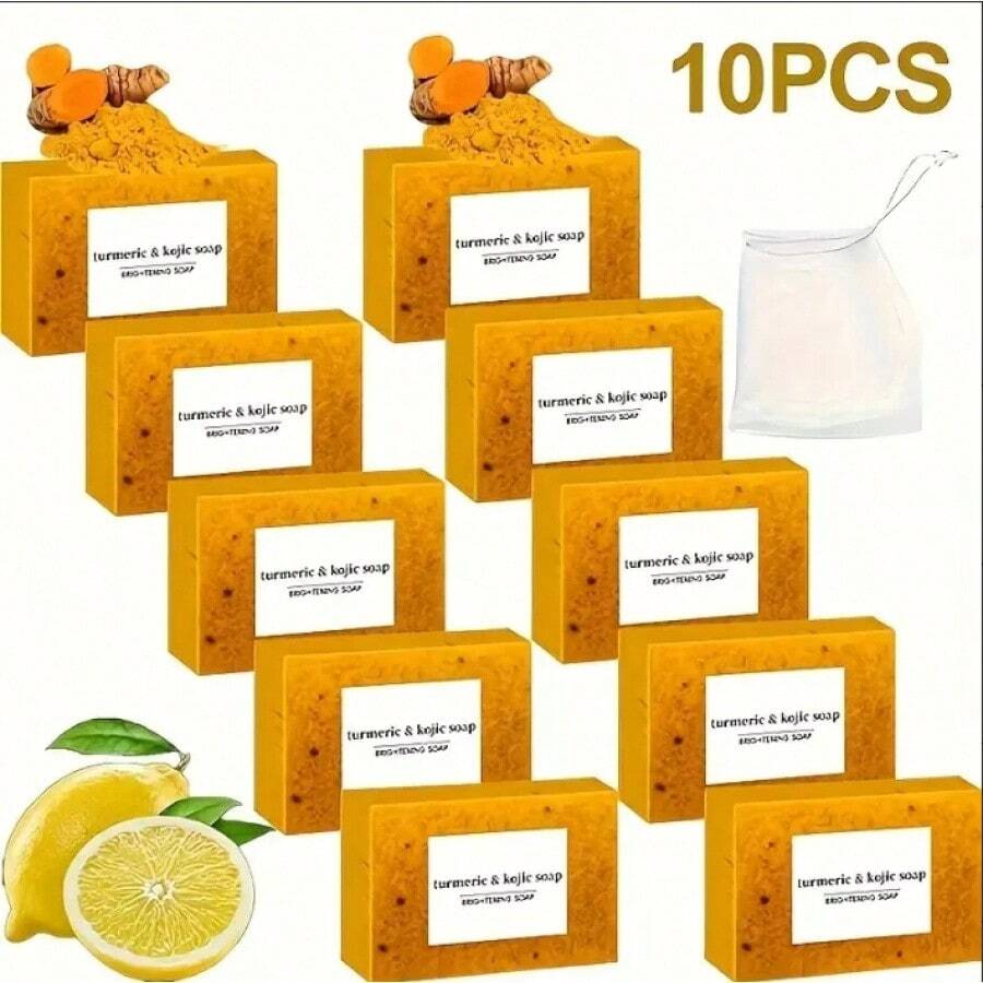 3PC-10PC Lemon Turmeric Cookie Soap - For Face & Body, Suitable For All Skin Types - Màu vàng - Xem 1