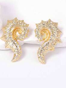 Bohemian Style Conch Shell Earrings, Ocean Refreshing Design, Luxury, High-End, Exaggerated Alloy Inlaid Zirconia, Unique Women Conch Shell Earrings - Multicolor - View 3