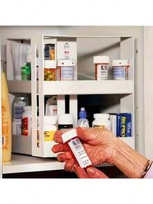 Organizador de cocina de gran capacidad: especiero giratorio de 2 niveles para encimeras y armarios, organizador extraíble multifuncional. - Blanco - Ver 3