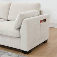 130" Modular Sectional Sofa, L-Shape With Folding Table And Dual-Port Charging, Side Storage Pockets, 2 Armrest Pillows, Free Movement Ottoman, High Density Foam, Chenille, 5 Seat - 米色 - 查看 2