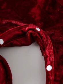 Jumpsuit Bayi Perempuan Warna Burgundy Beludru untuk Musim Gugur/Dingin, Jumpsuit Lengan Panjang Berkerut dengan Hiasan Pita + Bando Pita Polos - Burgundy - View 9