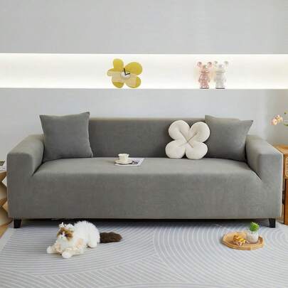 1pc Solid Color High Stretch Sofa Cover, Non-Slip, Style, Machine Washable, Fits 1/2/3/4 Seat Sofa, Living Room Home Decor, All Seasons