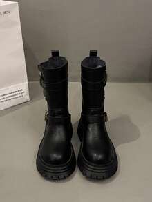 2025 New British Style Women's Boots, Retro Mid-Calf Boots, Thick Sole Black Short Boots, Suitable For Spring And Autumn