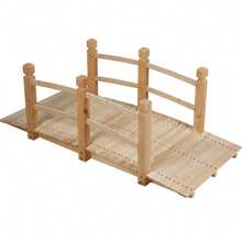5' Wooden Bridge Stained Finish Decorative Solid Wood Garden Pond Arch Walkway - Original Wood Color - View 7