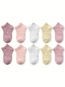 10 pares de calcetines para niñas, calcetines de tobillo con malla con diseño de corazón, estilo minimalista de moda, cómodos y versátiles, adecuados para uso diario, vacaciones y vuelta al colegio
