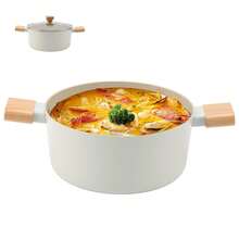 Olla de cocina de olla no pegajosa de 24 cm con tapa y mango, compatible con la inducción - Blanco - Ver 3