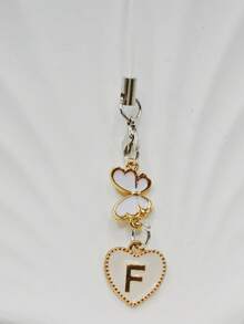 1pc Metallic Heart & Alphabet Letter A-Z Charm Phone Pendant - Black - View 52