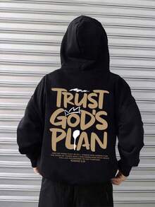 Faith Over Fear, Tween Boy Graphic Print Thick Pullover Sweatshirt, Autumn/Winter - Black - View 1