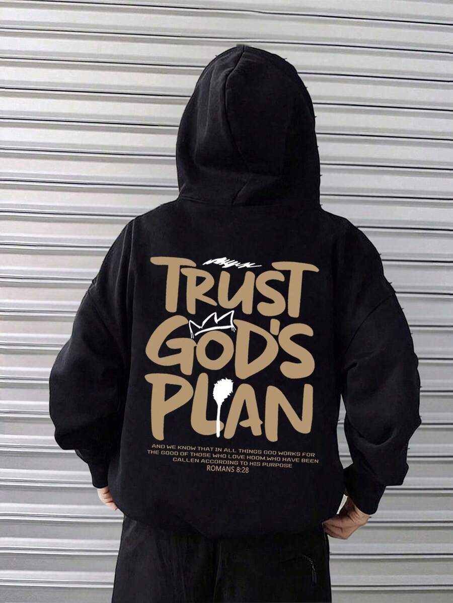 Faith Over Fear, Tween Boy Graphic Print Thick Pullover Sweatshirt, Autumn/Winter - Black - View 1