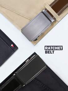 1pc Genuine Leather Ratchet Belt For Men-Men's Automatic Buckle Belt, Pants Waistband Fall, Autumn, Halloween Autumn-Winter Accessories,Suitable For Teens, Youth,Men,Casual, Outdoor, Athletic, Vacation, Graduation Gifts, Birthday, Daily Wear - Brown - View 3