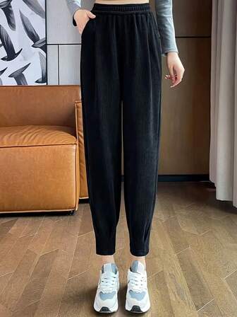 高腰休闲抽绳裤，百搭女士秋冬装