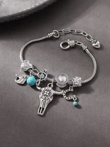 1 đôi bốt cao bồi miền Tây cổ điển, mũ hình khiên xương rồng, vòng tay hạt cườm, bộ phụ kiện tự làm theo phong cách Punk dành cho phụ nữ làm quà tặng cho kỳ nghỉ và thường ngày - Bạc - Xem 8