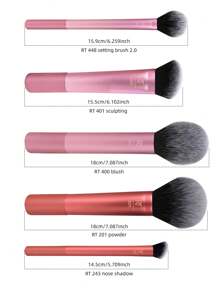 Real Techniques Real Techniques Face Essentials For Blush&Highligher&Powder&Nose Shadow&Contour, 5 Piece Set,RT400 Blush Tapered,Soft&Fluffy Bristles,RT448 Setting Brush 2.0 Dense,Fluffy Bristles,RT201power Large,Domed Shape,RT243 Nose Shadow Dense,Angled Bristles,RT401 Sculpting Wide,Angled Head