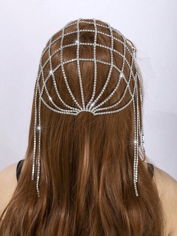 Tocado de moda multicapa con flecos y brillantes rhinestones, accesorio nupcial para boda