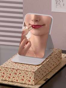 1pc Foldable Makeup Mirror With Desktop Stand, Suitable For Travel, Vanity, Room Decor, Dorm, Beauty Gift (Rectangular) - White - View 7