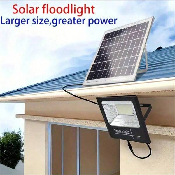 1 Modelo de iluminación solar para exteriores, luces LED de blanco brillante de anochecer a amanecer, foco de seguridad solar para granero, jardín, garaje, camino, patio, terraza, césped, balcón, con cable