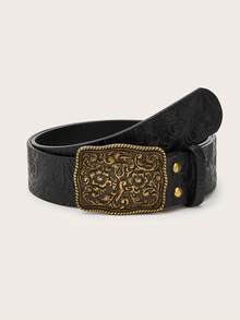 1 件女士西式独特复古黑色花卉印花腰带，适合牛仔裤、音乐节和秋季、万圣节的日常穿着 - 黑色 - 查看 8