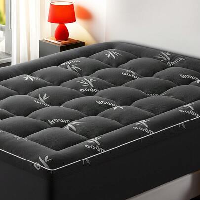 Bamboo Mattress Topper , Soft Breathable Extra Thick Pillow Top Mattress Pad With Stretchable Pockets For 8-21 Inches Mattress Dark Gray