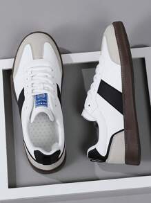 Men's Retro Casual Soft Bottom Shoes, Lightweight Lace-Up Round Toe Sneakers, Plus Size 46, Suitable For All Seasons - Multicolor - View 4