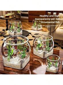 Round Transparent Fish Bowl, Shatterproof Small Desktop Hydroponic Goldfish Tank, Small Landscape Goldfish Bowl, Suitable For Office And Living Room, Home Transparent Creative Shatterproof Aquarium - Clear - View 9
