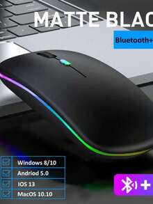 Ratón inalámbrico con retroiluminación LED RGB, recargable por USB, silencioso y compatible con Bluetooth para gaming o PC - Negro - Ver 8