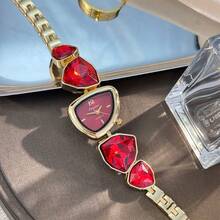 1pc Women's Asymmetrical Shape Alloy Case Colorful Rhinestone High-End Unique Personalized Quartz Watch - one-size - View 6