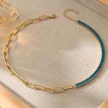 1pc 18K Gold Plated Stainless Steel Women's Necklace With Rhinestones, Fashionable High-End, Suitable For Parties And Dates, Bohemian Style Accessory - Yellow Gold - View 7