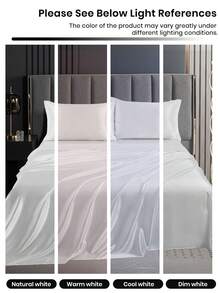 3/4pcs Satin Fitted Sheet Set, Bedding Set, Bed Sheets, Solid Color Bed Sheet Set, White Bedding Set, Mattress Cover Set, Skin-Friendly Bed Cover Set,  Soft And Comfortable Bedding, 1pc Flat Sheet, 1pc Fitted Sheet With 1/2pcs Pillowcase, Deep Pocket, For Single/Twin/Full/Queen/King Bed Sizes, Luxury Bedding, Machine Washable, Cool Touch For Sleeping, Perfect Valentine's Day Gift, Valentine's Day, Valentine's Gift - 白色 - 查看 9