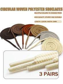 3 Pairs Polyester Braided Shoelaces, Round Laces For Sneakers, Outdoor Running Shoes, Canvas Shoes, Classic Solid Color Versatile Shoe Accessories