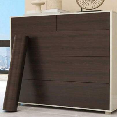 1 Roll Vinyl Material Brown Wood Grain Pattern Removable Waterproof Self-Adhesive Peel And Paste Wallpaper For Kitchen, Bathroom, Bedroom, Living Room