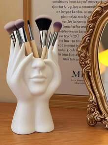 1pc Creative Facial Styling Art Storage Container, Multifunctional Desktop Storage For Office Supplies, Pen Holder, Makeup Brush Holder, Decoration.