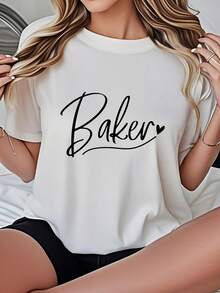 Women's-Shirt Casual Loose Fit Black White Options Baker Heart Graphic Print Summer Daily Wear Shirts Summer Tops Graphic Tees Summer Outfits Women Graphic Tees Women Crop Tops Tops Women Vintage Cotton Cute Clothes Women - 白色 - 查看 1