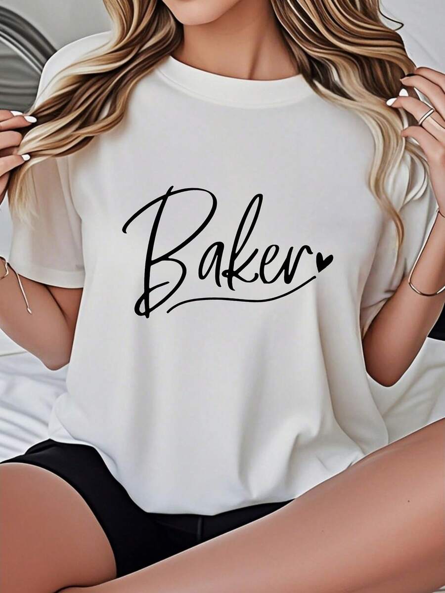 Women's-Shirt Casual Loose Fit Black White Options Baker Heart Graphic Print Summer Daily Wear Shirts Summer Tops Graphic Tees Summer Outfits Women Graphic Tees Women Crop Tops Tops Women Vintage Cotton Cute Clothes Women - 白色 - 查看 1