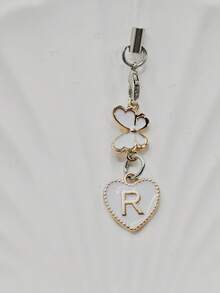 1pc Metallic Heart & Alphabet Letter A-Z Charm Phone Pendant - Black - View 36