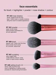 Real Techniques Real Techniques Face Essentials For Blush&Highligher&Powder&Nose Shadow&Contour, 5 Piece Set,RT400 Blush Tapered,Soft&Fluffy Bristles,RT448 Setting Brush 2.0 Dense,Fluffy Bristles,RT201power Large,Domed Shape,RT243 Nose Shadow Dense,Angled Bristles,RT401 Sculpting Wide,Angled Head