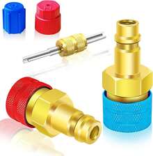 Adaptador de R1234yf a R134a, Kit de adaptador de 1234yf a 134a, Adaptadores de conversión de R1234yf a R134a, Adaptador de lado de alta/baja presión R134a convertido a R1234yf, Sistema de aire acondicionado de automóvil R1234yf Carga - Azul+Rojo - Ver 4