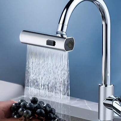 1 pieza Adaptador de grifo de cocina de estilo cascada, pieza de repuesto de grifo de cocina multifuncional para caravana, grifo de lavabo de baño, adaptador giratorio de 360° con rociador antisalpicaduras, superficie electrolítica, interfaz de metal, adecuado para decoración de habitaciones, decoración del hogar, decoración de baños, accesorios de muebles, artículos esenciales de viaje, equipo de camping