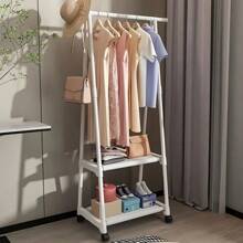 1 件多功能金属衣架，可调节杆，双层存储设计，防滑轨道，带锁定轮，家用展示架 - 彩色 - 查看 4