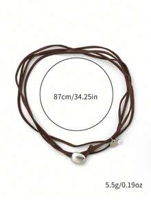 1PC Minimalist Round Pendant Double-Layer Bohemian Leather Cord Necklace For Women (Perfect For Parties, Vacations & Birthdays) - Brown - View 4
