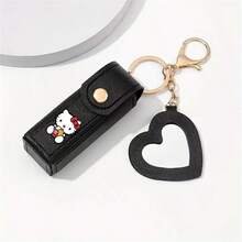 Sanrio 1pc Hello Kitty Portable Lipstick Storage Bag, Lovely Mirror Lipstick Protective Leather Case, Cute Simple Pendant Keychain, Mini Coin Purse, Lip Makeup Bag, Best Gift For Girlfriend (Stickers Are Random)