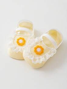 1 Pair Breathable Thin Baby Boat Socks, Floral Lace Design, For Toddlers 0-1 Years Old, Summer