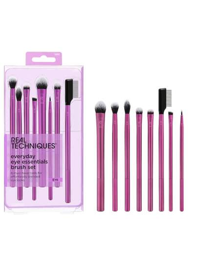 Real Techniques Everyday Eye Essentials 8 Pieces Makeup Brush Set, Eye Brushes For Eye Liner, Eyeshadow, Brows, & Lashes, Travel Friendly, Gift Set