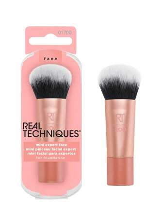 Real Techniques Pincel de maquillaje facial experto de tamaño de viaje mini en color dorado rosa, pincel facial multiusos para maquillaje líquido, en crema y en polvo, cabeza de cepillo única con burbujas, cerdas sintéticas, 1 pieza, pincel de base, pincel de corrector, pincel de rubor, pincel de contorno, pincel de rubor, pincel de bronceador, pincel de polvo, pincel de base, pincel de rubor
