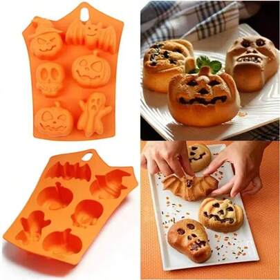 6pcs Halloween Chocolate Silicone Mold, Ice Cube Tray, Handmade Baking Mold, DIY Cake Decorating Mold, Party Favor