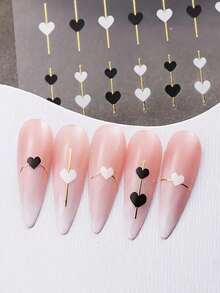 4pcs Black & White Hollow Heart Shaped French Line Design DIY Valentine's Day Romantic Holographic Self-Adhesive Gel Polish Nail Art Decals