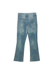 Vintage High Waisted Blue Denim Boot Cut Pants For Slimming - Blue - View 7