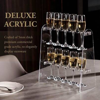 1pc Merry Christmas Elegant Acrylic Champagne Tower Glass Holder, Transparent Display Rack For Party, Wedding, Christmas, Detachable High-End Party Champagne Cup Stand, 2-Tier Champagne Tower Rack For Living Room, Dining Room, Holiday Use