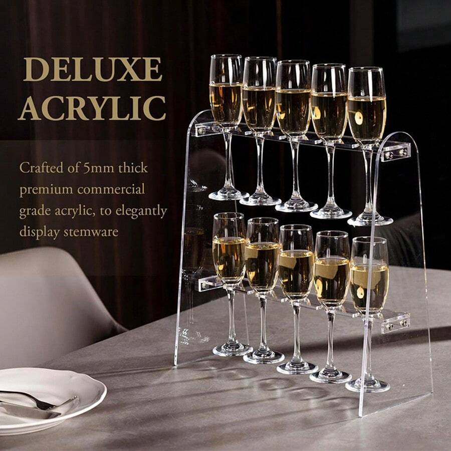 1pc Merry Christmas Elegant Acrylic Champagne Tower Glass Holder, Transparent Display Rack For Party, Wedding, Christmas, Detachable High-End Party Champagne Cup Stand, 2-Tier Champagne Tower Rack For Living Room, Dining Room, Holiday Use