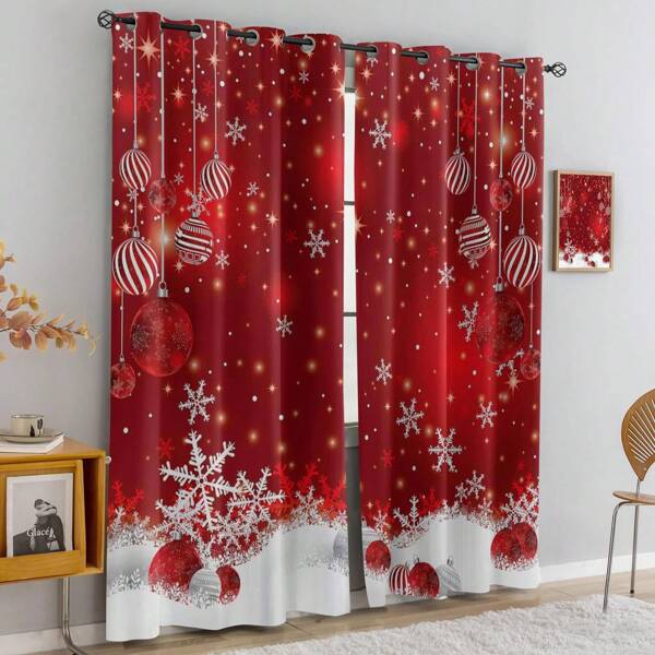 2 cortinas com estampa de flocos de neve de Natal, lindas cortinas com estampa de Natal, laváveis à máquina e à mão, material de poliéster semitransparente, adequadas para quarto, sala de estar, sala de jantar, cozinha