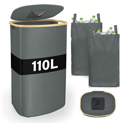 110L (29 Gallon) Recycling Bin, Suitable For Kitchen, Indoor & Outdoor Home Use, Comes With 2 Removable & Reusable Inner Bags, High-Capacity Recycling Bin For Bottles, Cans, Plastic Labels, Etc.
